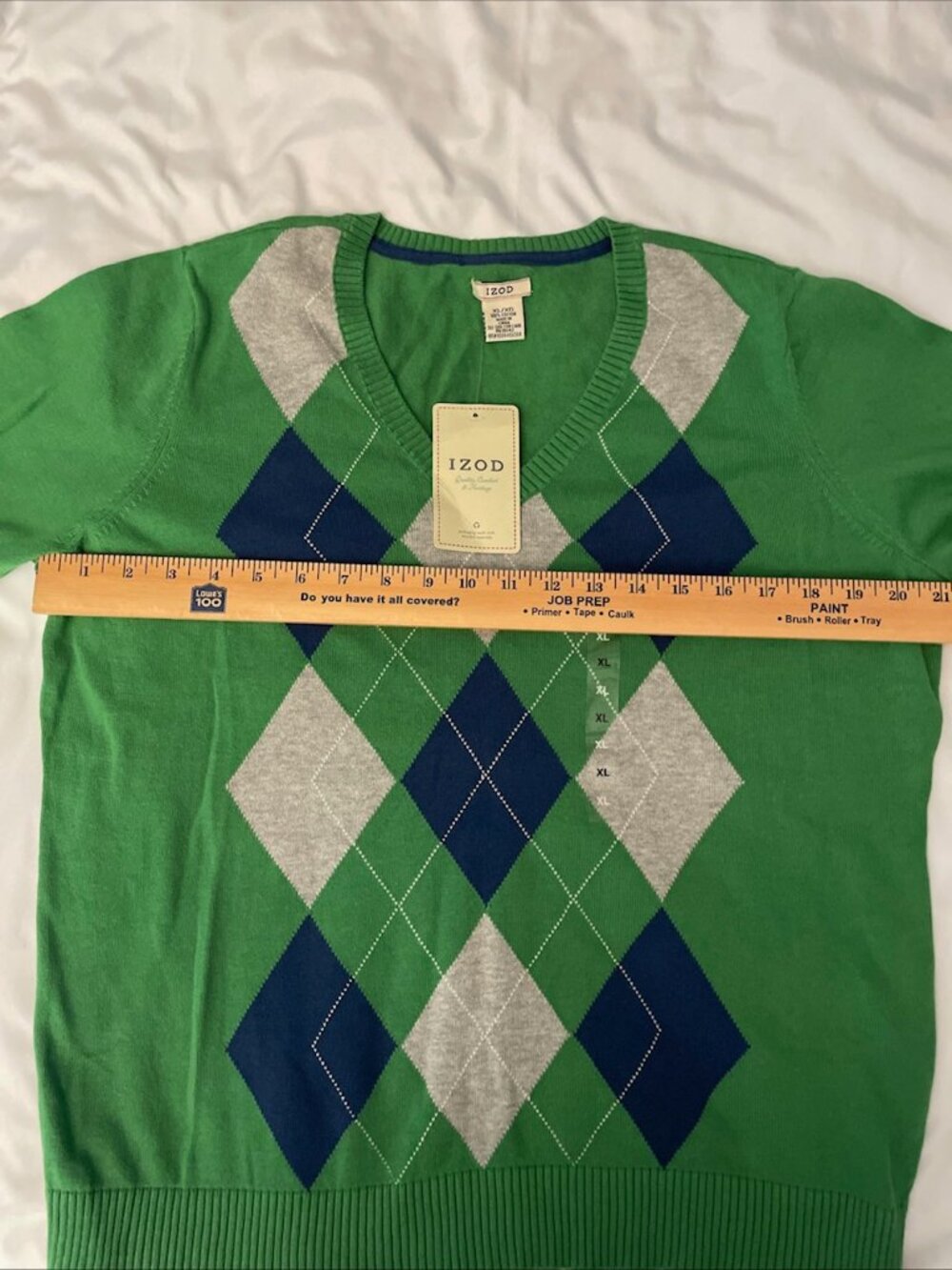 NWT IZOD Women's V-Neck Argyle Sweater Size XL 100% Cotton - Picture 4 of 8